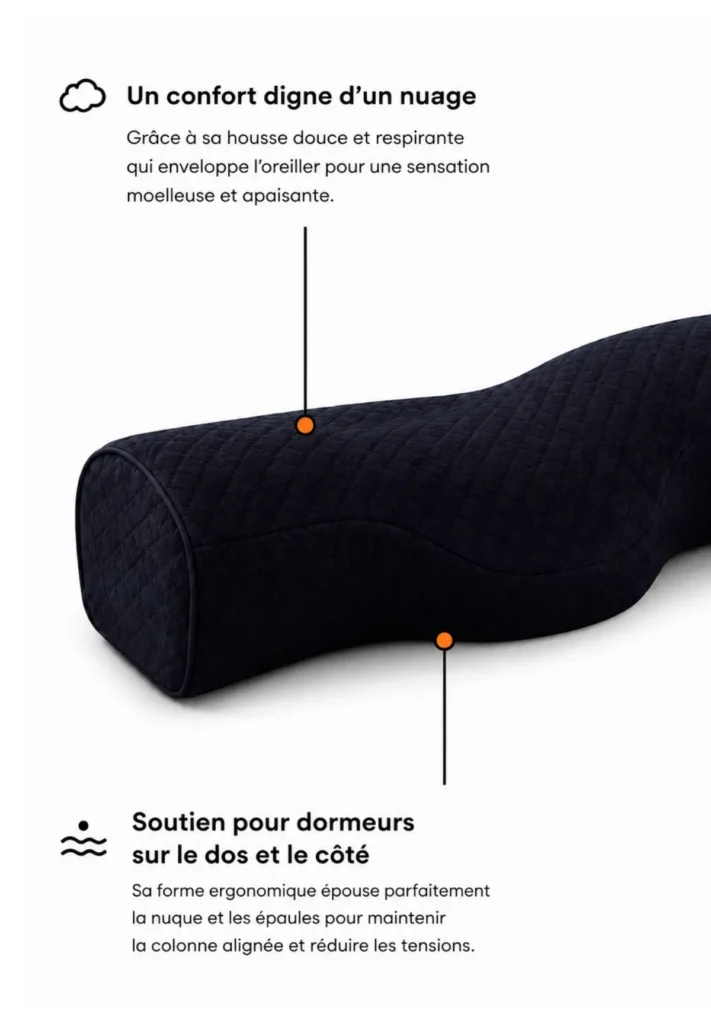 Oreiller cervical orthopédique Le Somnologue posé à l'horizontale