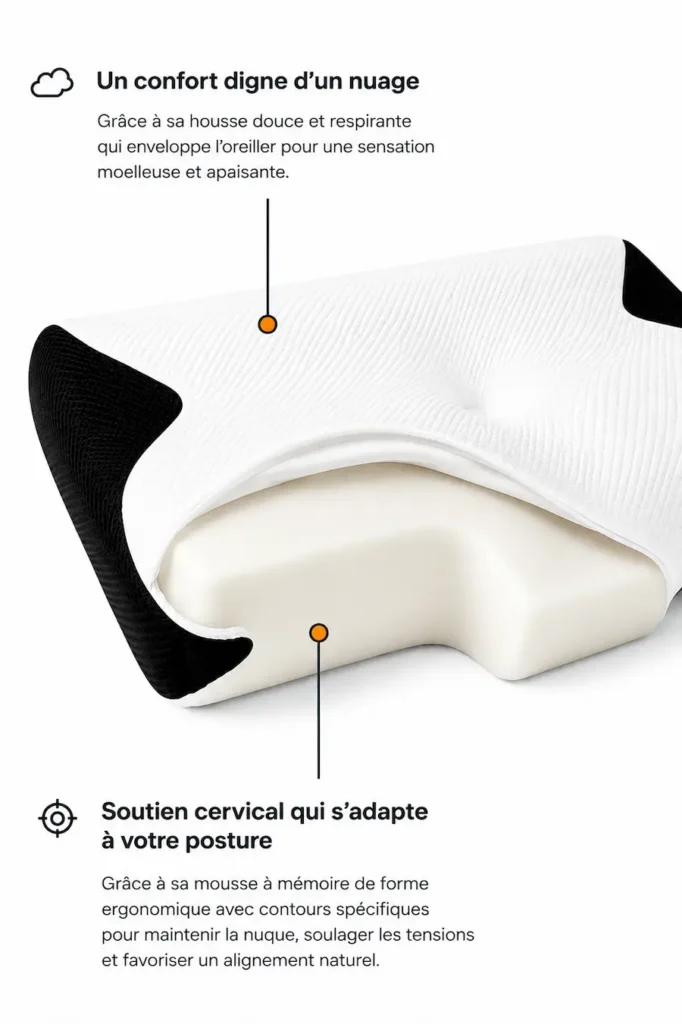 Oreiller Cervical Ergonomique – Soulage les Douleurs Cervicales
