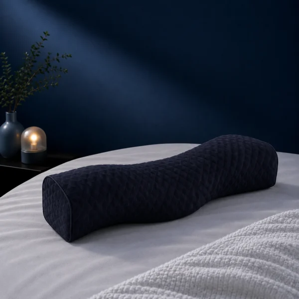 oreiller long cervical bleu nuit