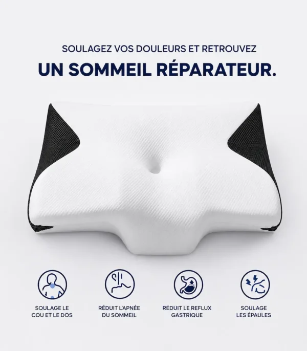 Oreiller cervical papillon, vue détaillée du soutien de nuque
