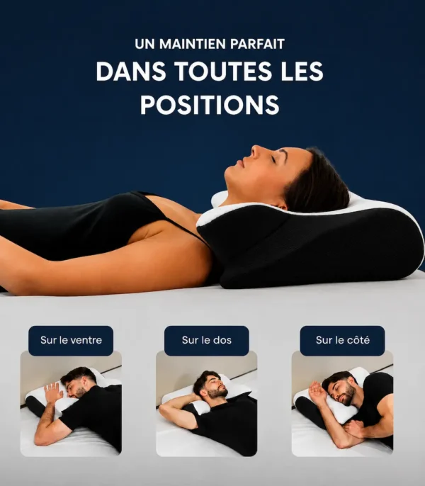 Oreiller cervical adapté à toutes les positions de sommeil
