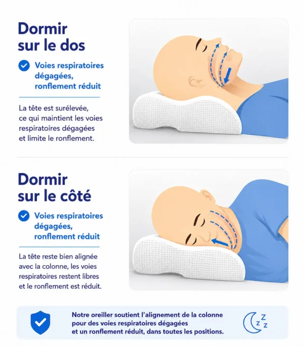 Comparatif du soutien de l'oreiller anti-ronflement ergonomique sur le dos et sur le côté