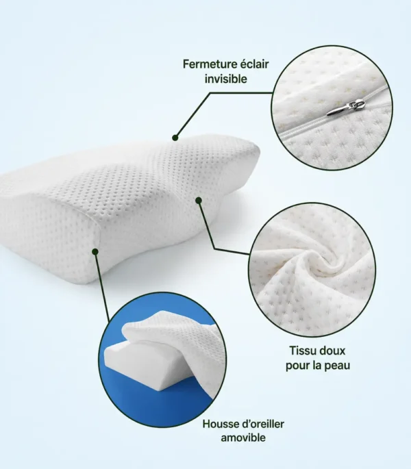 Oreiller anti-ronflement ergonomique - design en découpes pour une ventilation optimale