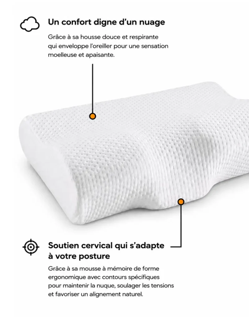 Oreiller anti-ronflement ergonomique Le Somnologue posé à l'horizontale