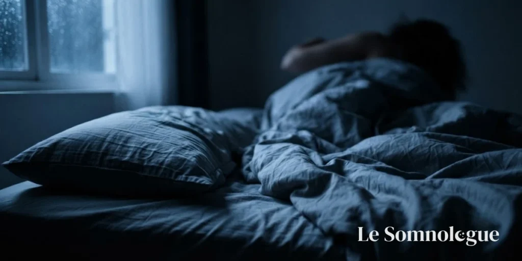 Lit défait la nuit avec un oreiller aplati, illustrant les erreurs à éviter pour bien choisir son oreiller