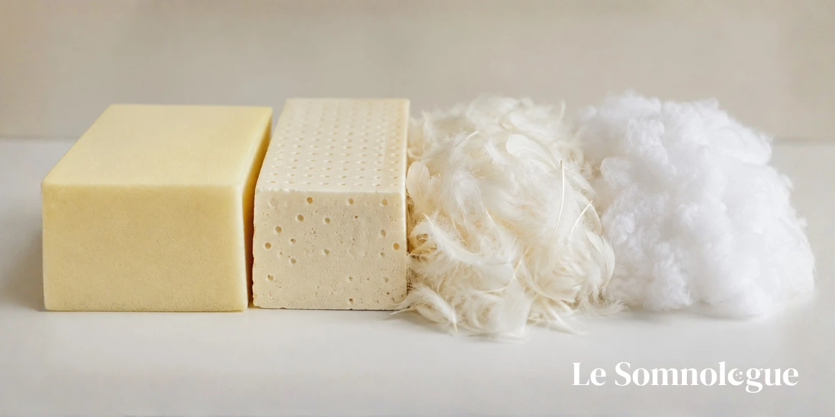 comparatif des types de garnissage d'oreiller : mémoire de forme, latex, duvet, synthétique