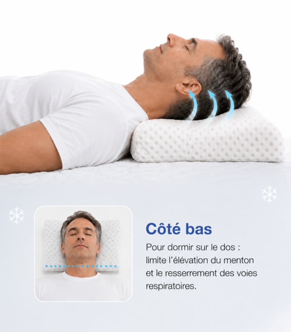 Oreiller anti-ronflement réversible - soutien optimal de la nuque pour dormir sur le côté