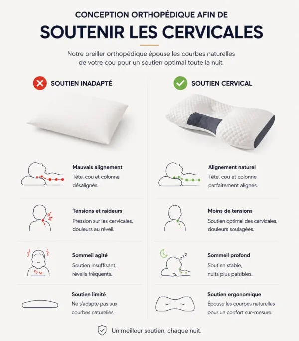 Tableau de comparaison entre oreiller cervical 3 zones et oreiller classique
