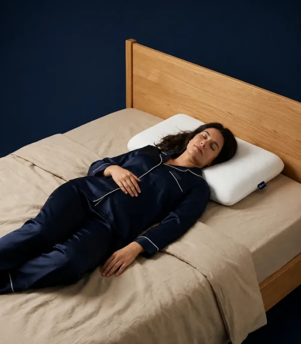 Dormeuse avec oreiller cervical plat, vue de profil
