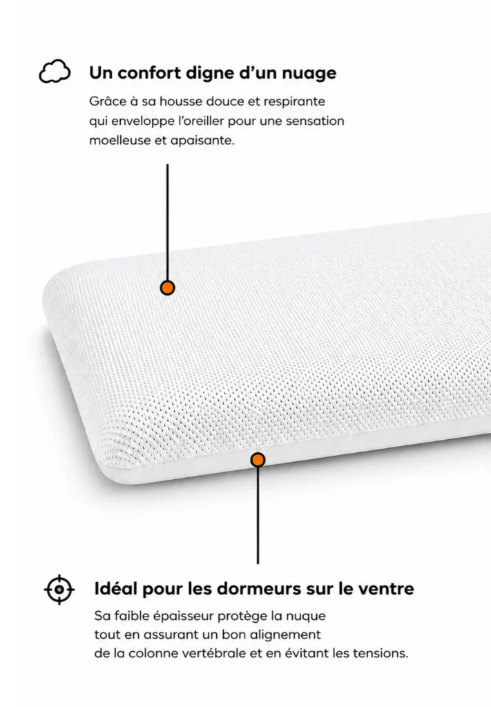 Oreiller Cervical Plat – Nuque Protégée 2 Oreiller cervical plat Le Somnologue posé à l'horizontale