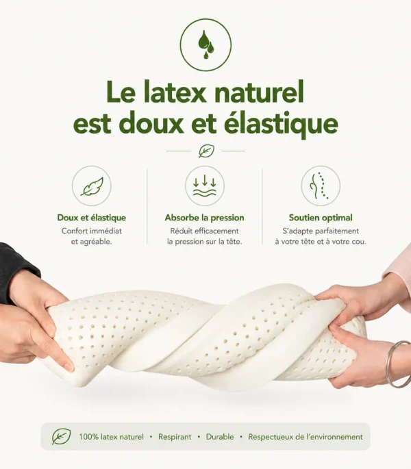 Oreiller latex classique - élasticité naturelle et fraîcheur toute la nuit