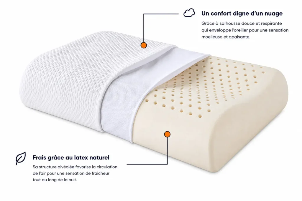 oreiller latex naturel horizontal