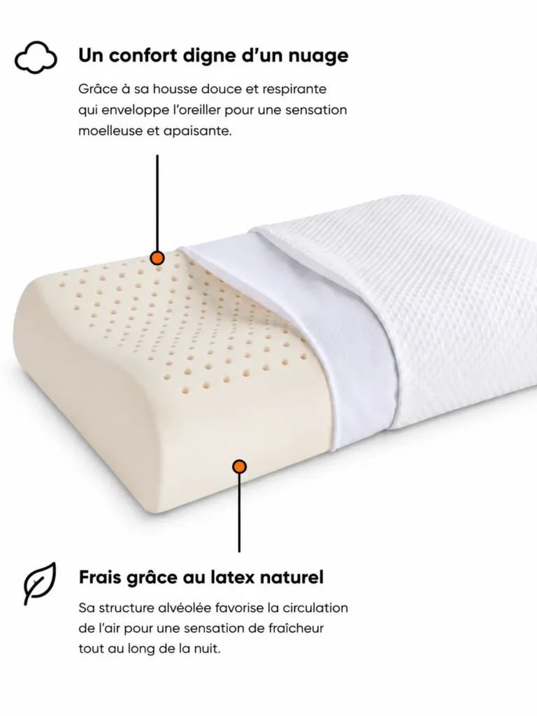 Oreiller latex naturel Le Somnologue posé à l'horizontale