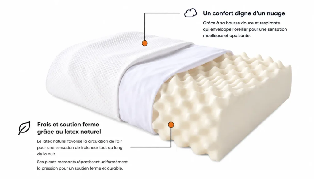 Oreiller Latex Picots – Pression Répartie 1 oreiller latex picots horizontal
