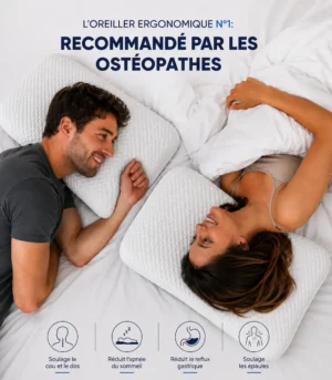 Oreiller mémoire de forme classique recommandé par les ostéopathes - couple au réveil