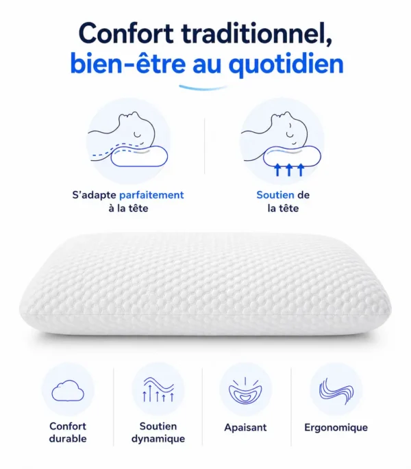 Oreiller mémoire de forme classique - confort traditionnel pour un bien-être au quotidien