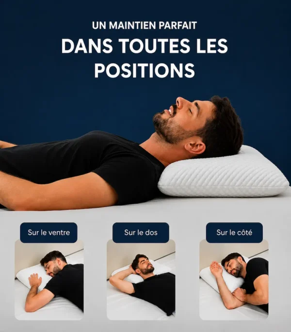 Oreiller mémoire de forme classique - maintien de la nuque dans toutes les positions de sommeil (dos, côté, ventre)