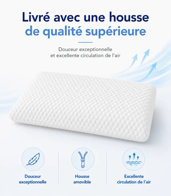 Oreiller mémoire de forme classique livré avec une housse amovible de qualité supérieure