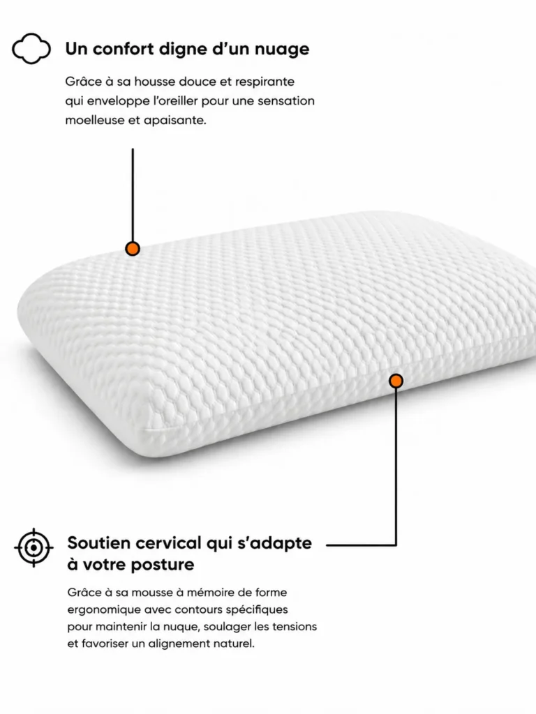Oreiller Mémoire de Forme Classique – L'Essentiel 2 oreiller mémoire de forme classique vertical