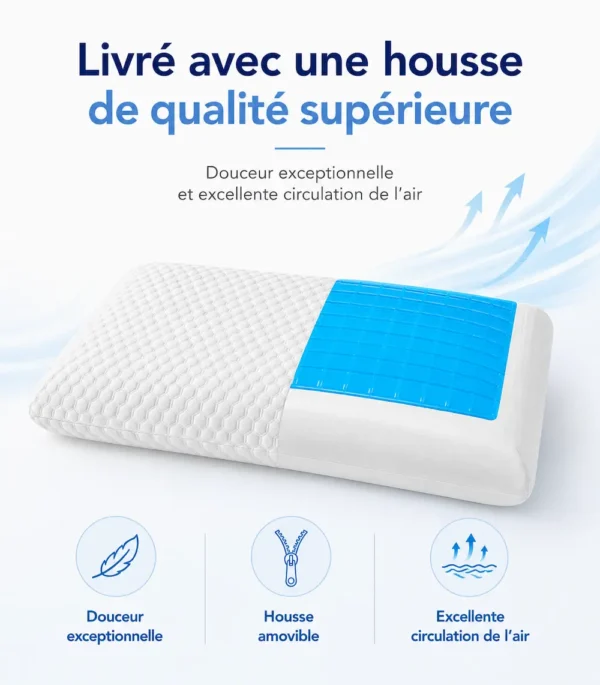 Housse incluse de qualité supérieure livrée avec l'oreiller mémoire de forme gel